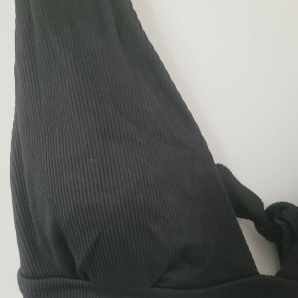 Aerie Triangle Plunge Ribbed Bikini Top in Black Size XXL - Picture 3 of 7